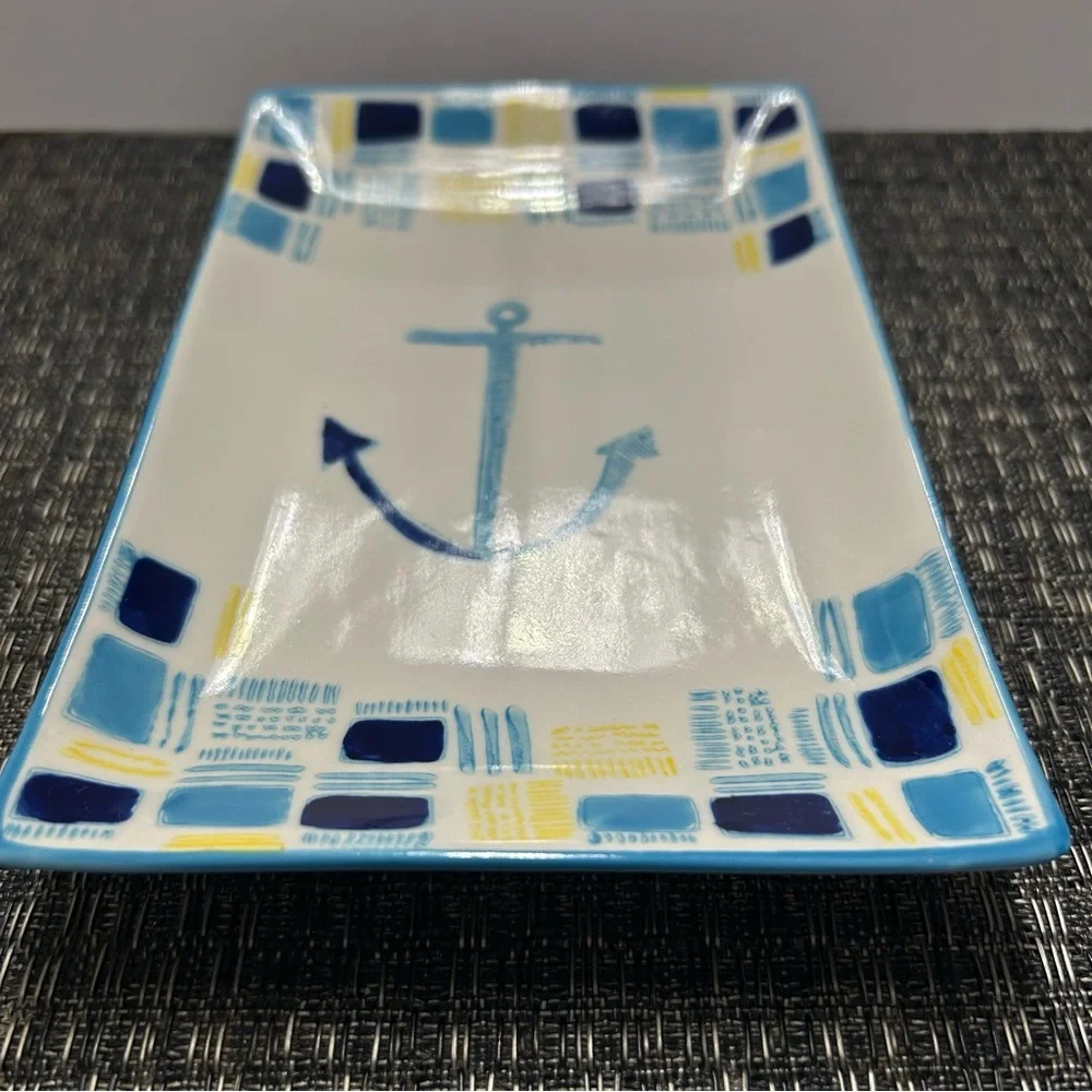 West Elm Nautical Anchor Ceramic Trinket Dish Serving Tray Collector’s Edition